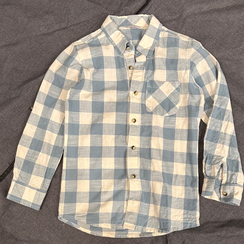 Kids Blue and White Checkered Button-down long-sleeved Shirt, size 8